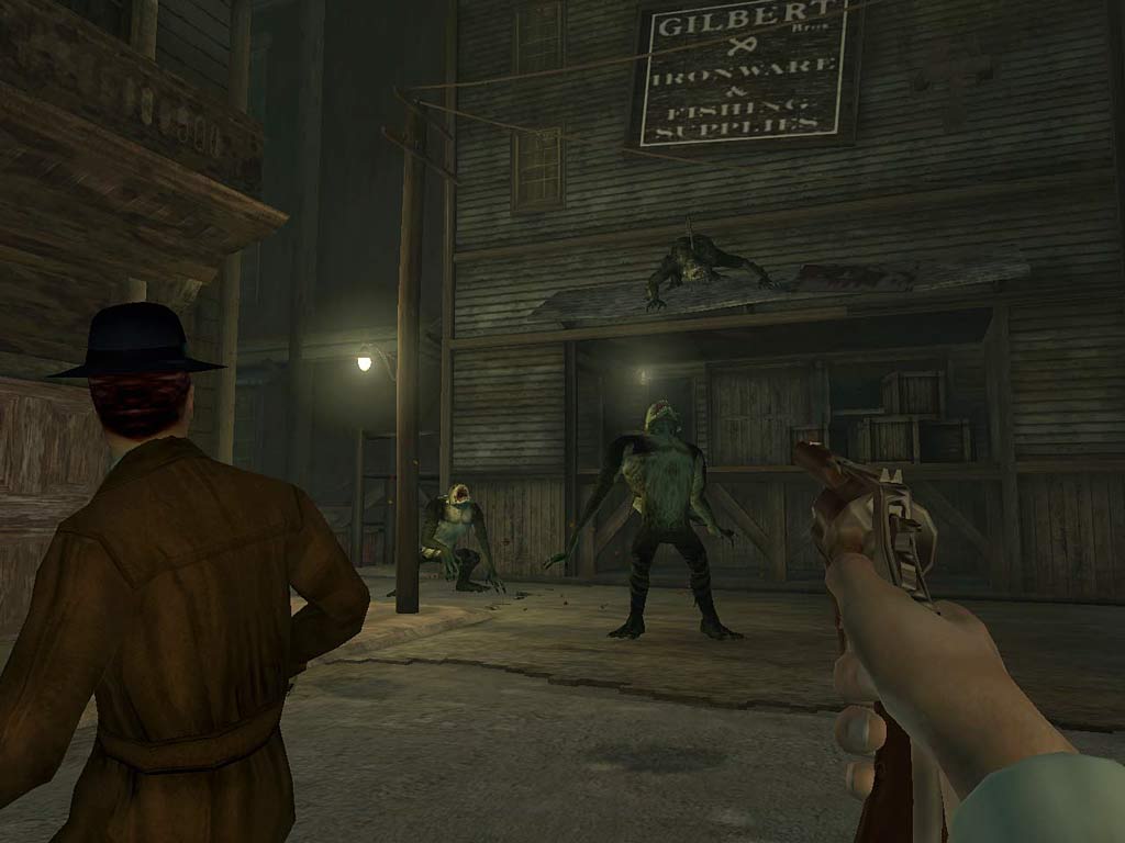 Call of Cthulhu gameplay pointing gun at innsmouther