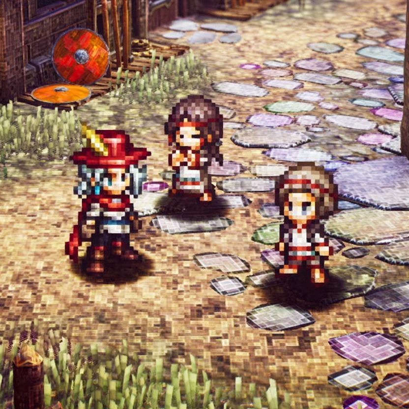 The Adventures of Elliot - Three party members standing in a town square