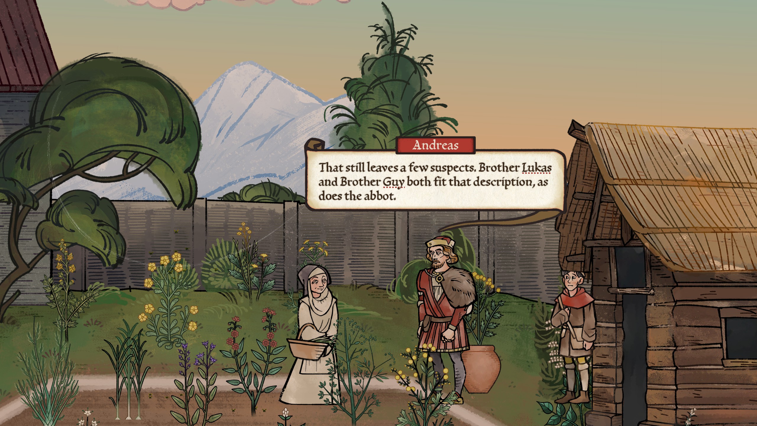 Andreas questions a blind nun in her garden