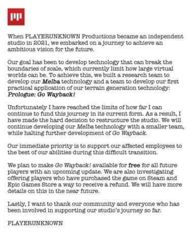 PlayerUnknown’s survival game is shutting down 6 months after launch: ‘I have reached the limits of how far I can continue to fund this journey’