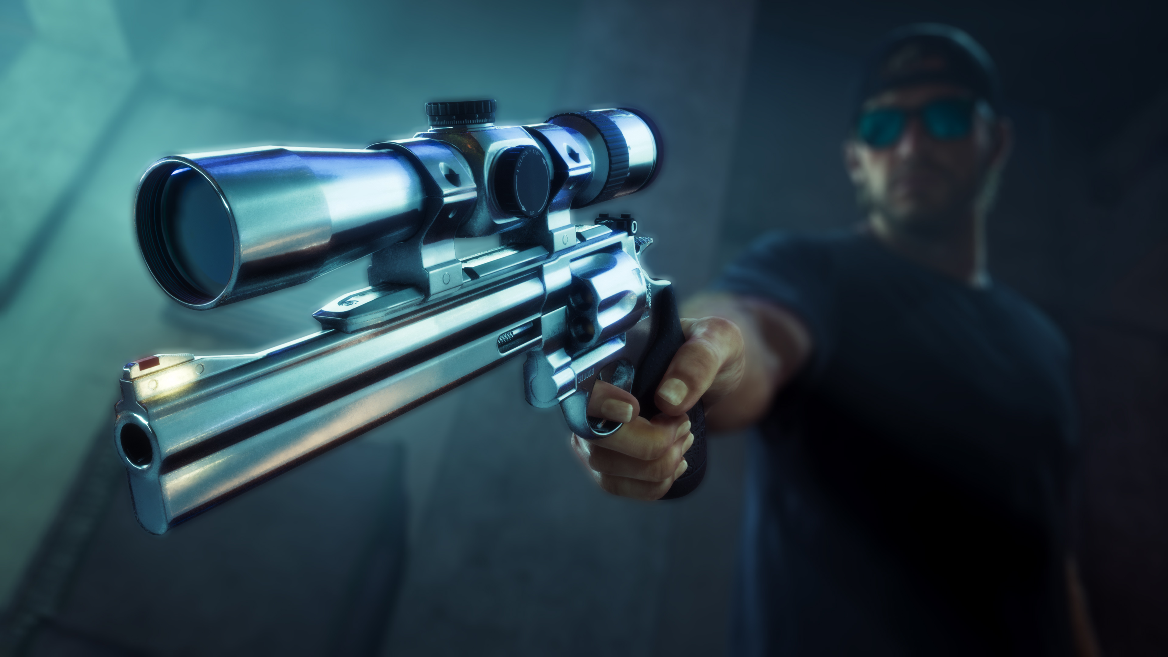 Jason totes a scoped revolver.