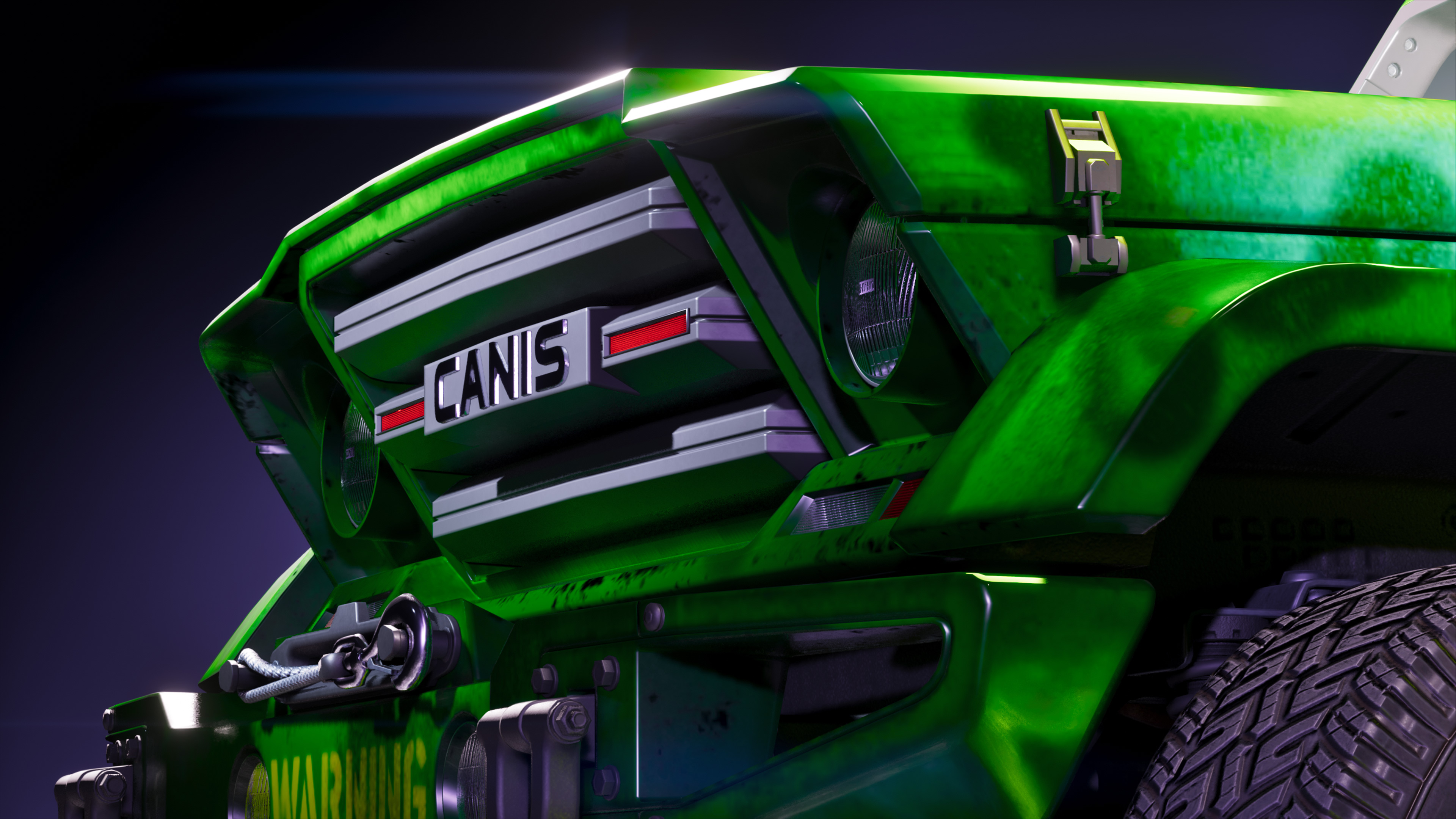 Green truck front.