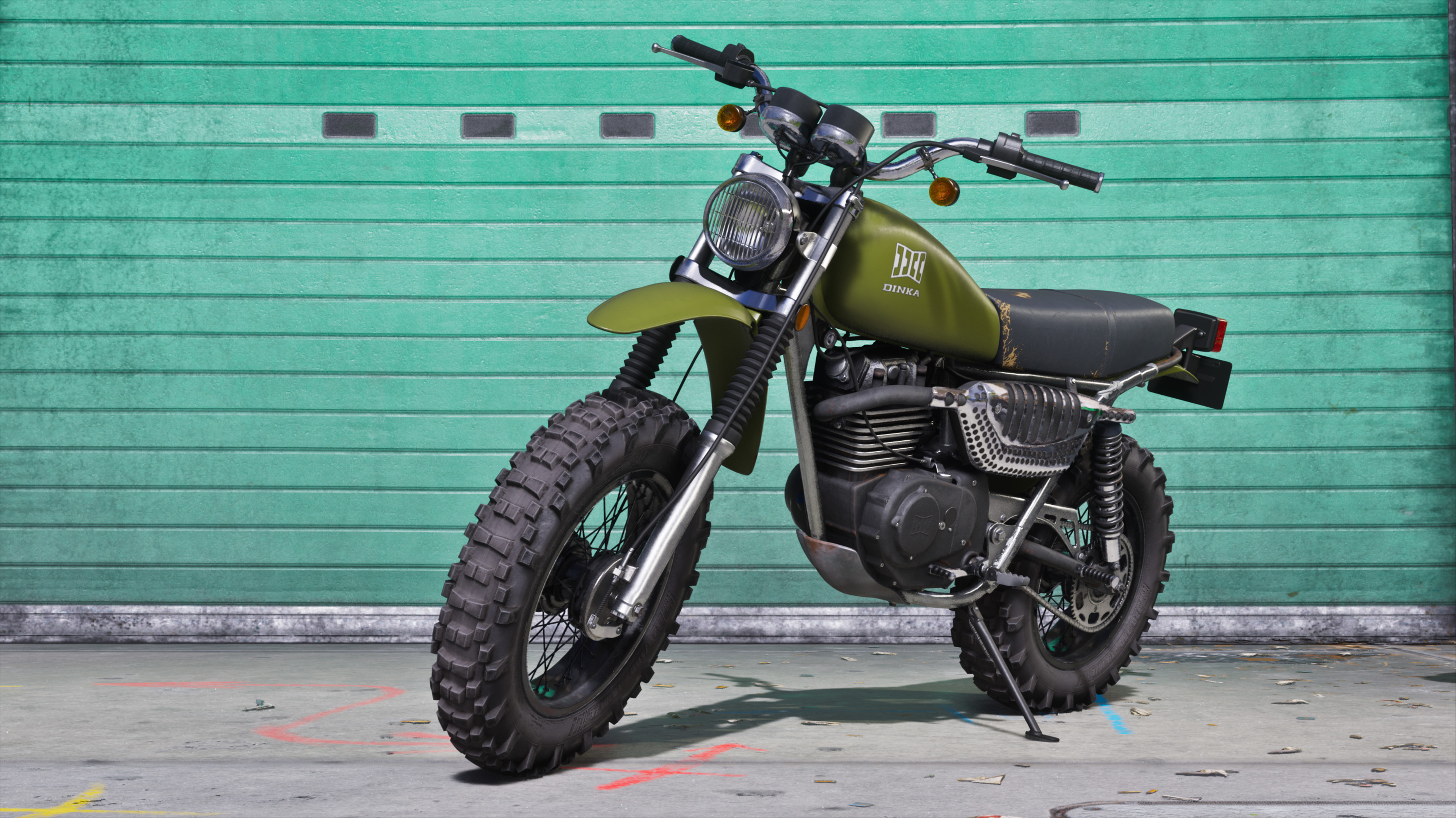 Green motorbike.