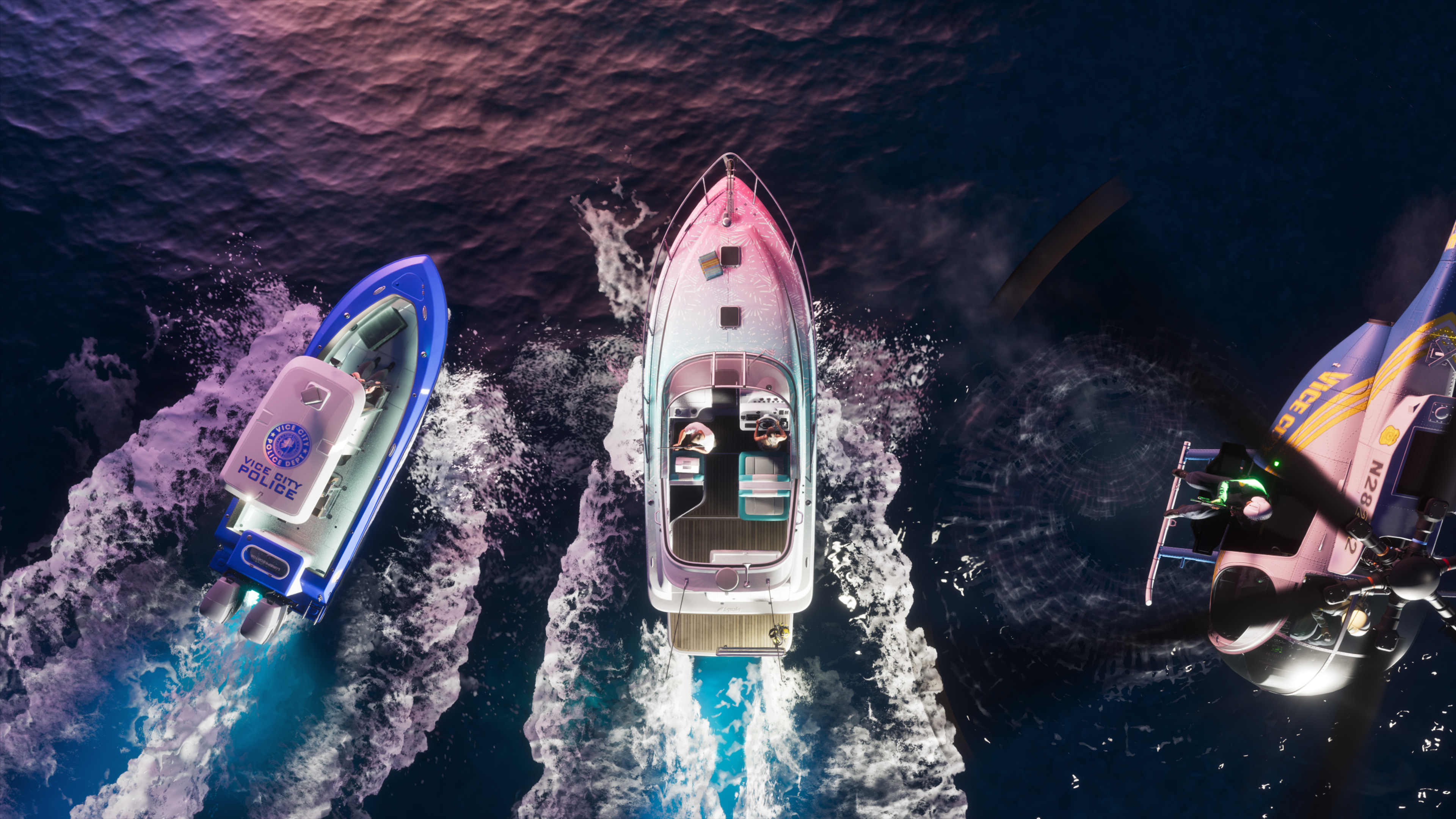 Boats and a chopper.