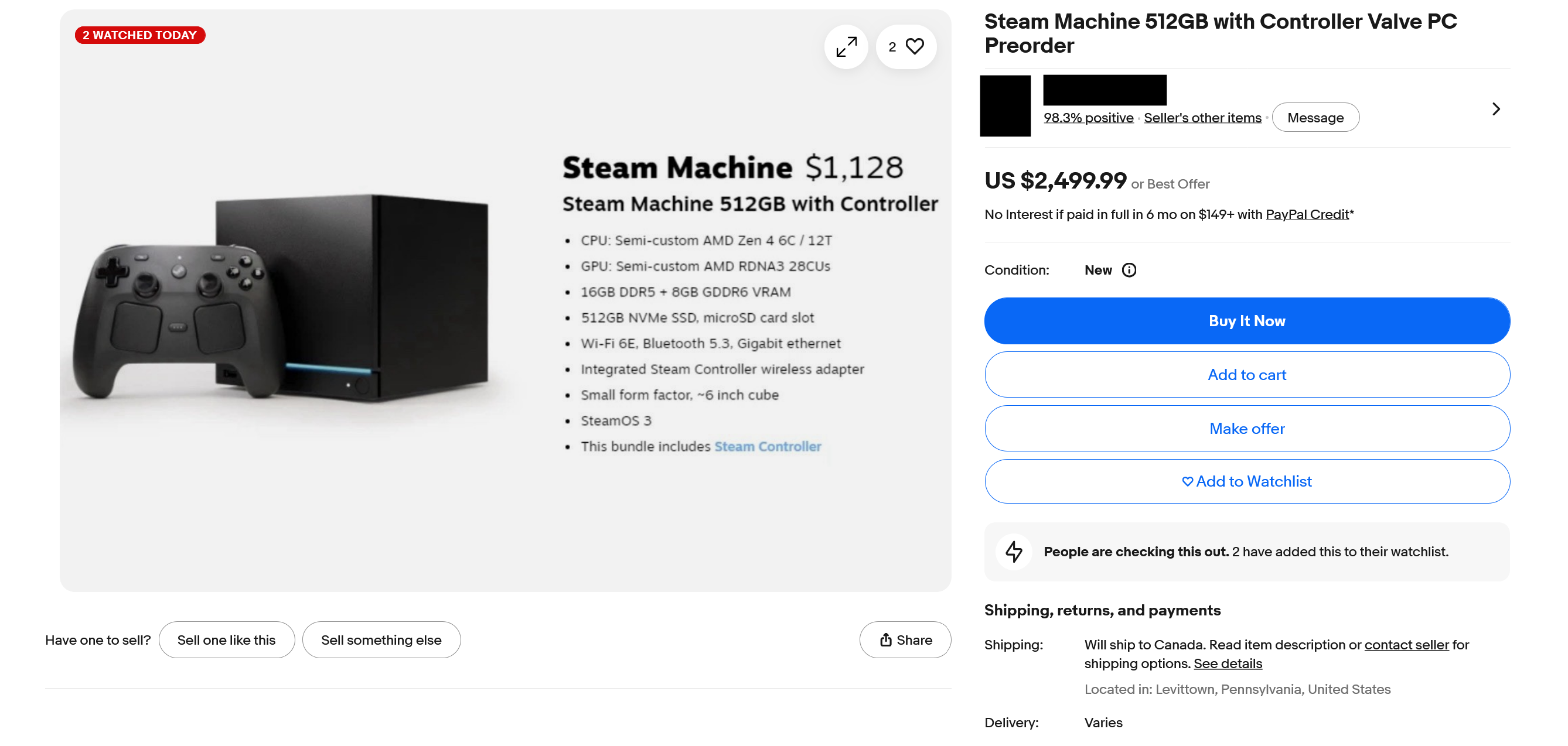 Steam Machine scalper listing from eBay
