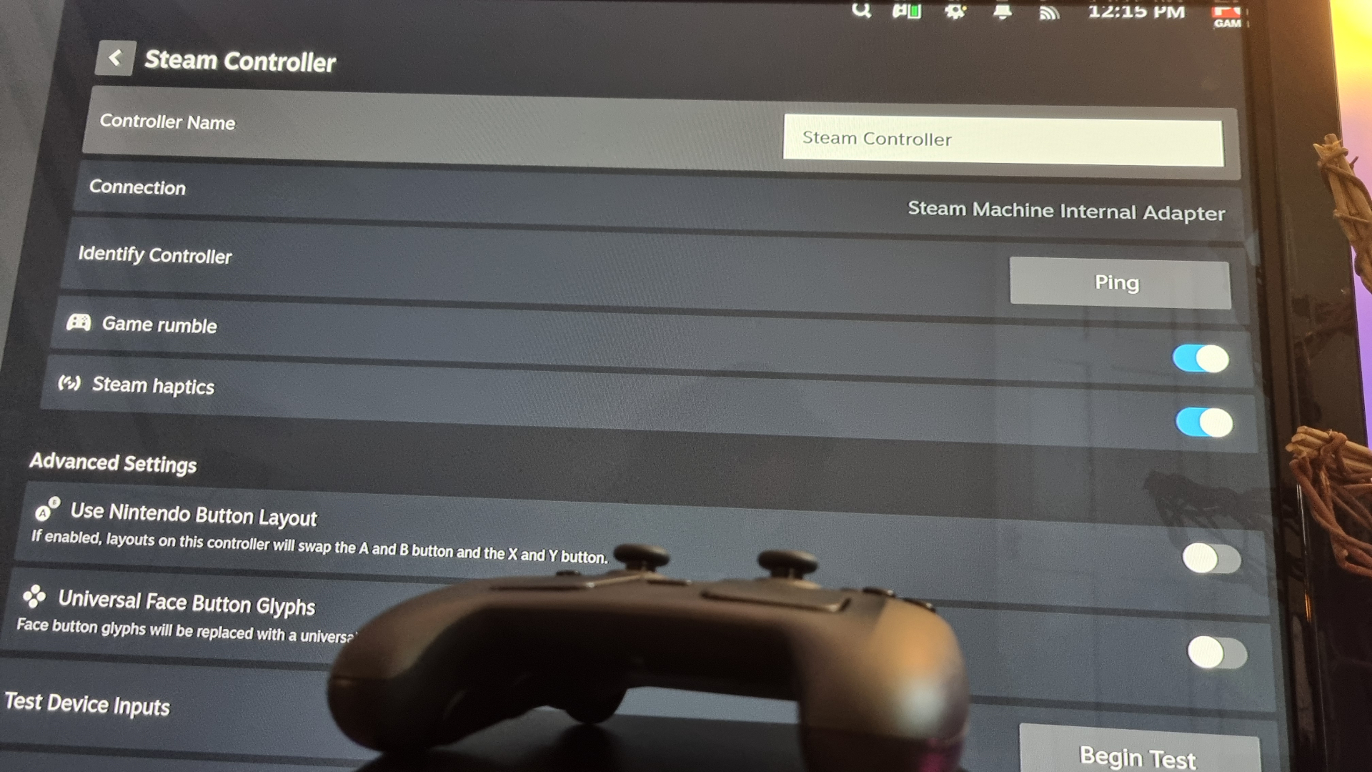 One of the Steam Machine controller settings menus