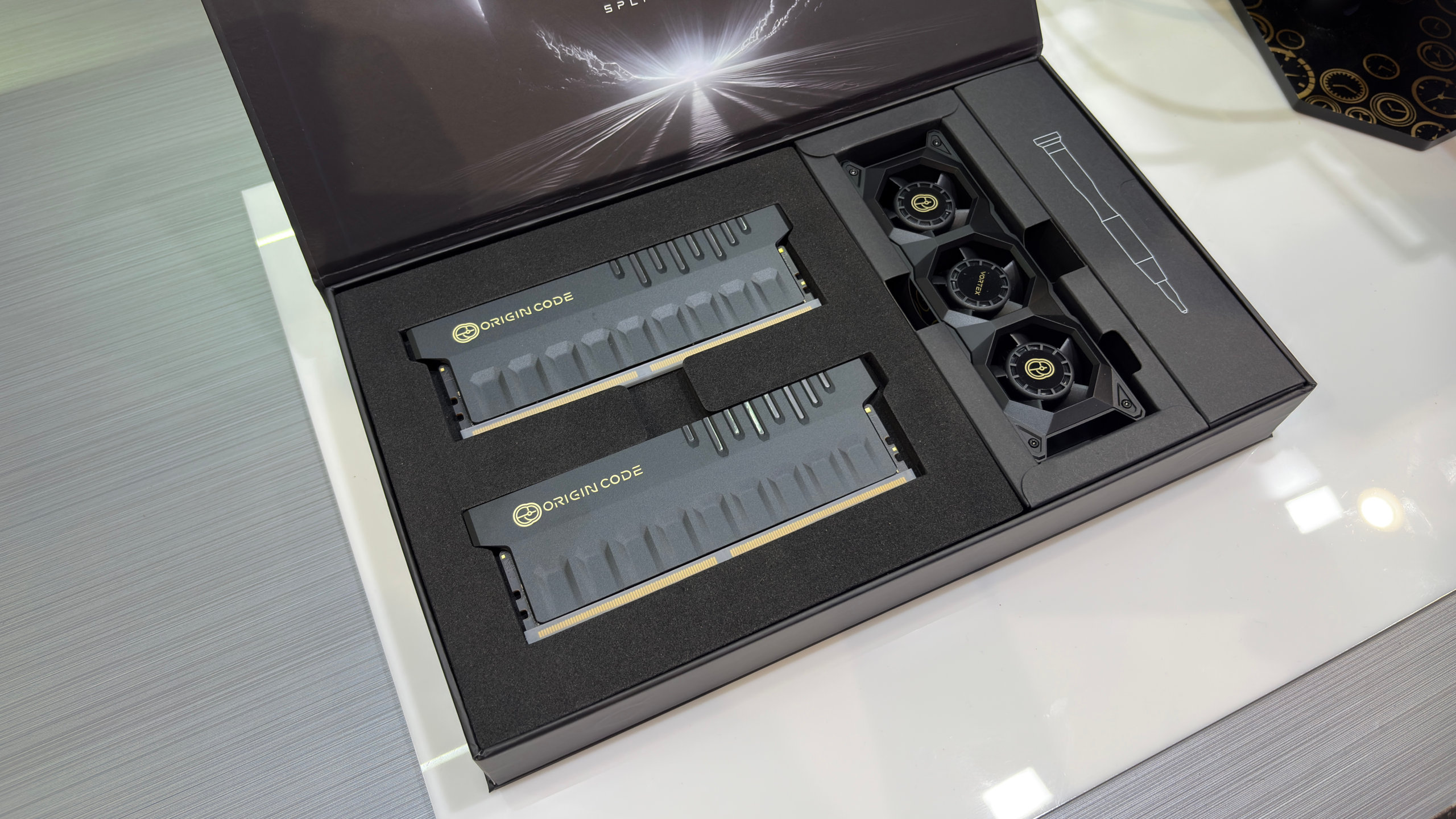 A photo of Biwin's Origin Code brand of DDR5 memory kits, as displayed at Computex 2026