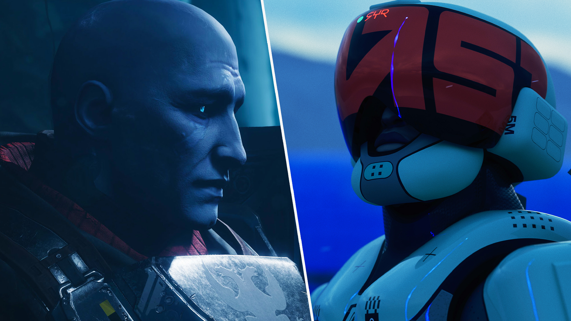 Destiny 2 (left) and Marathon (right) characters turned to face each other