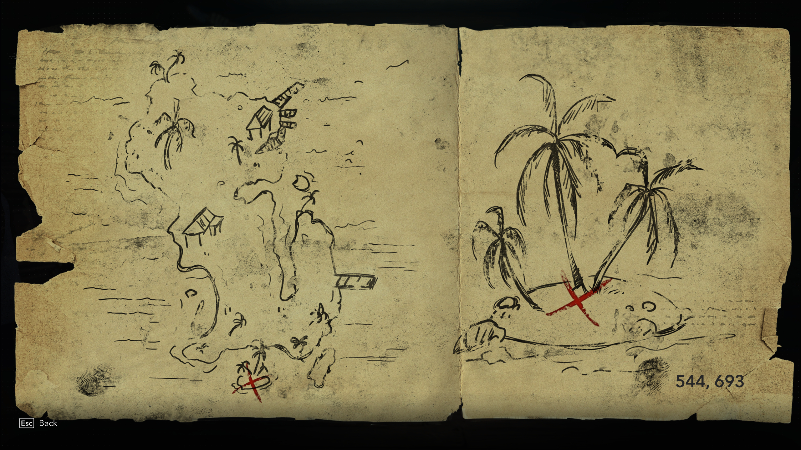 Black Flag treasure maps: A hand-drawn map leading to buried treasure.