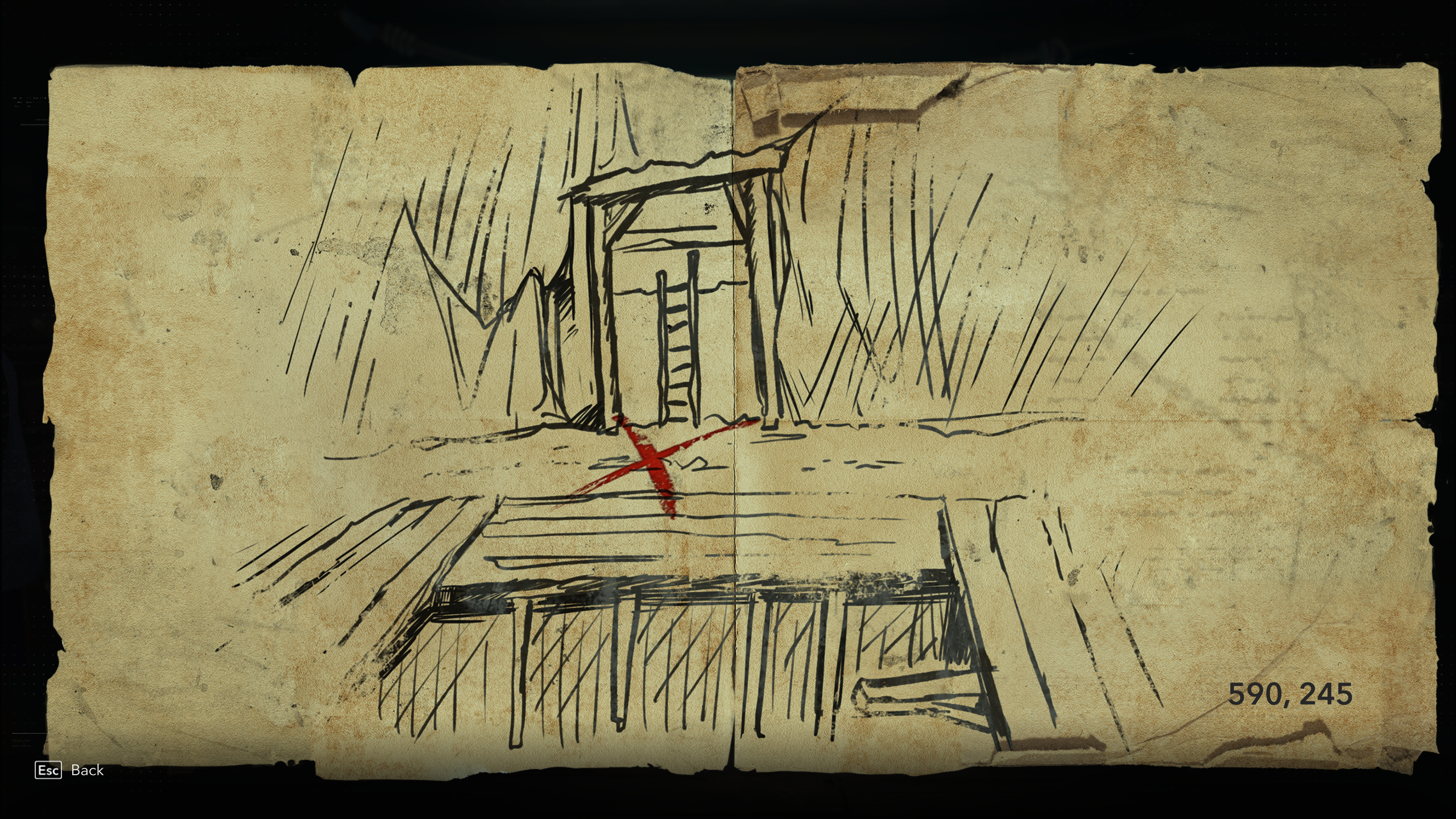Black Flag treasure maps: A hand-drawn map leading to buried treasure.