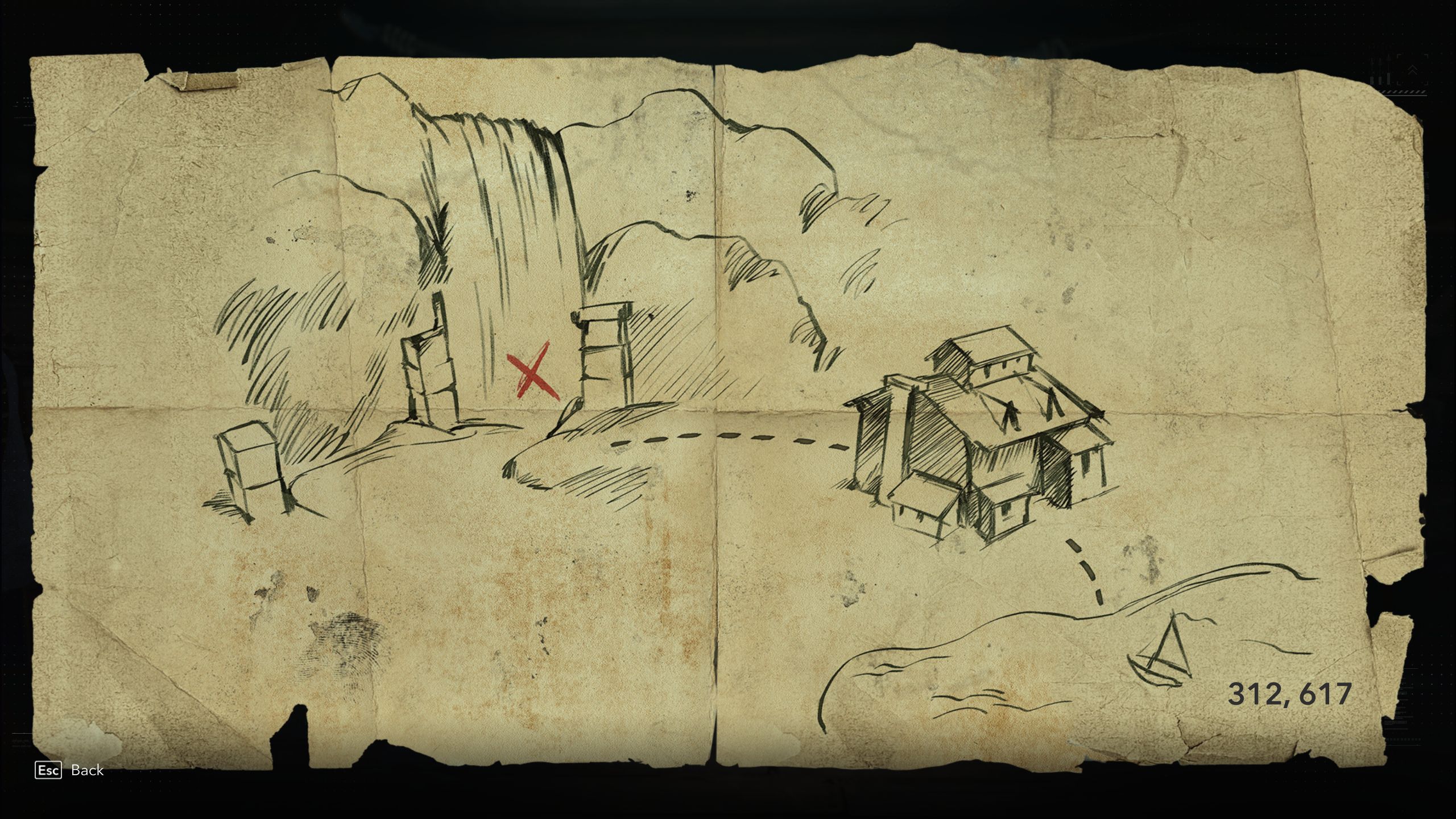 Black Flag treasure maps: A hand-drawn map leading to buried treasure.