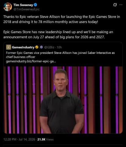 Epic Games Store boss quits after 8 years to take up new role at Saber Interactive