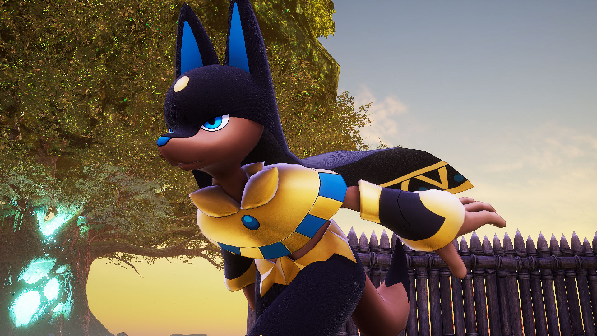 Palworld - Anubis, a dog-like, bipedal pal with Egyptian-style clothing.