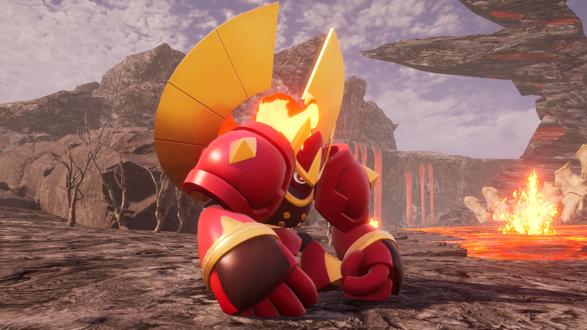 Palworld - A bidel metal pal with firey armor