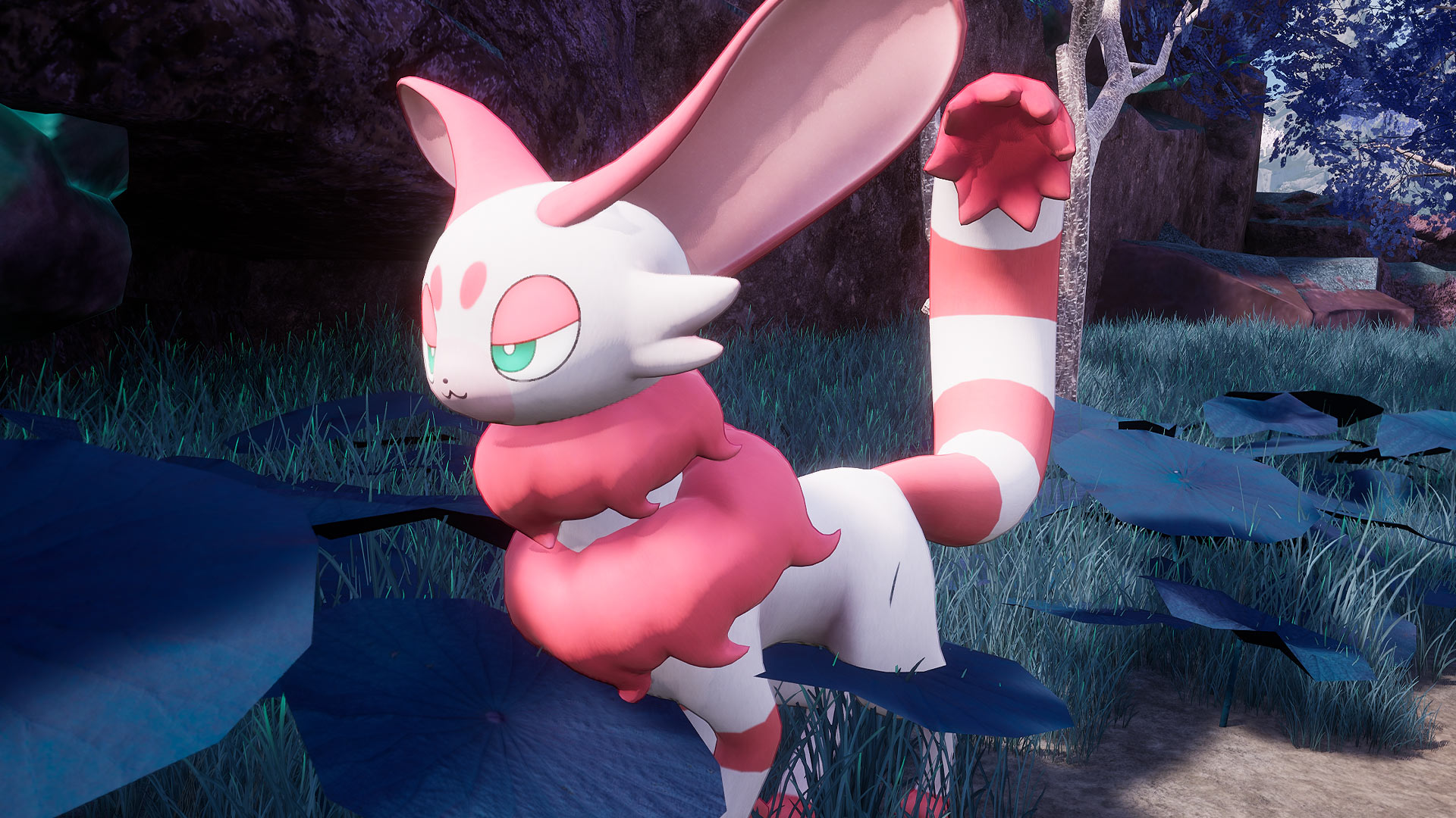 Palworld - Valentail, a pink and white fox pal with long ears
