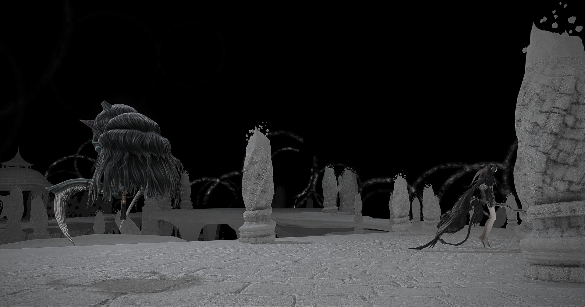 Screenshots of the Dark Territory zone in Final Fantasy 14.