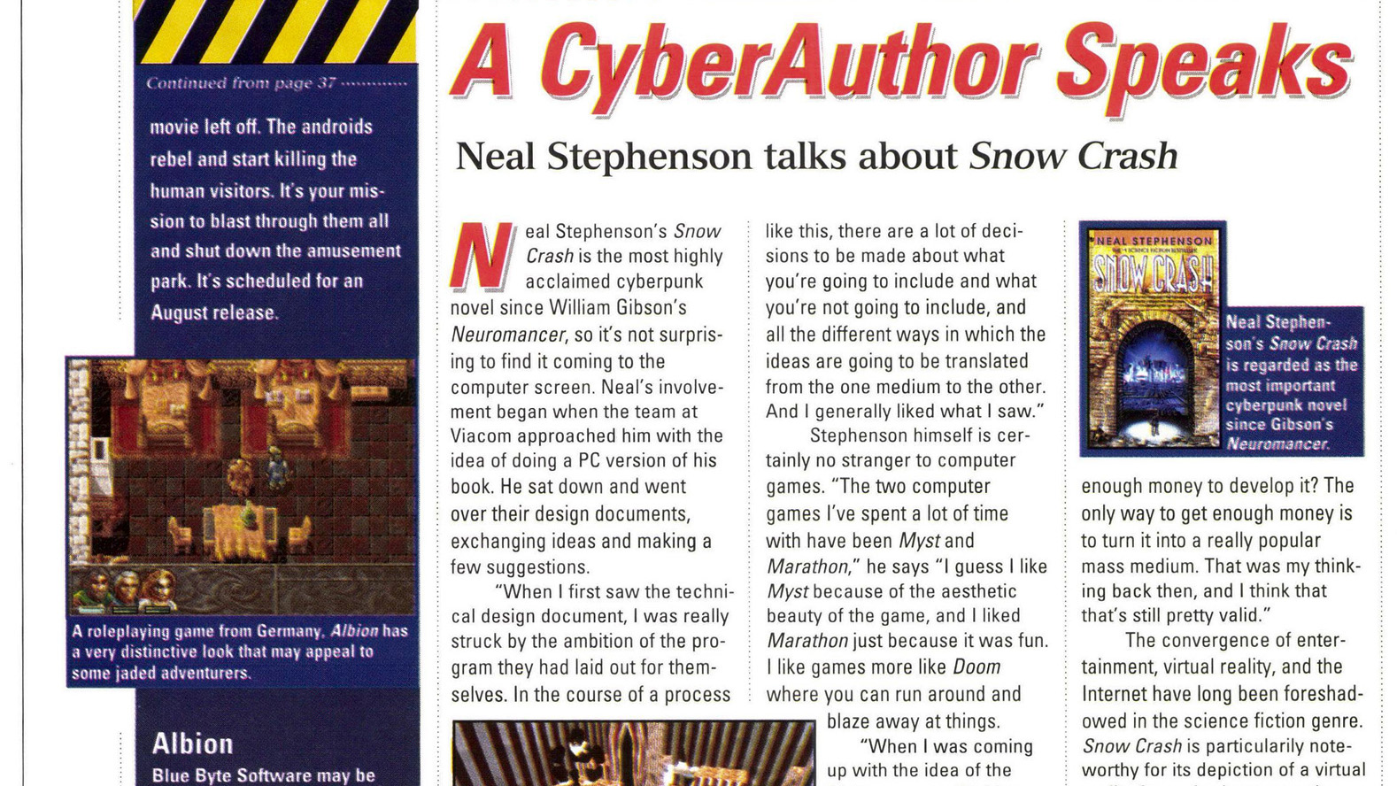 PC Gamer July 1996 News page - A CyberAuthor Speaks interview with Neal Stephenson