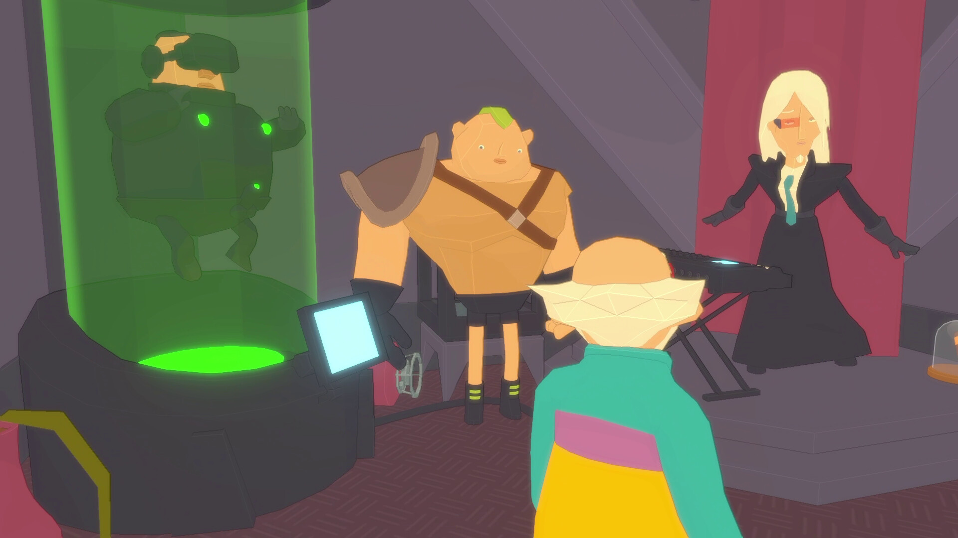 Harvey Huffstone interacting with a trio of real weirdos in Future? No Thanks!