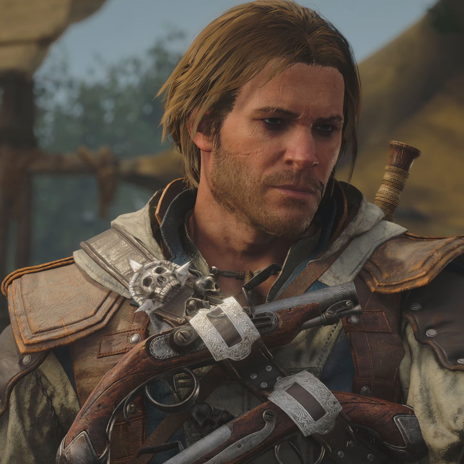 Edward Kenway looking concerned in AC Black Flag Resynced