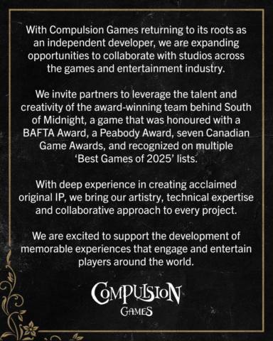One week after going independent in the Xbox bloodbath, South of Midnight developer Compulsion Games is looking for work