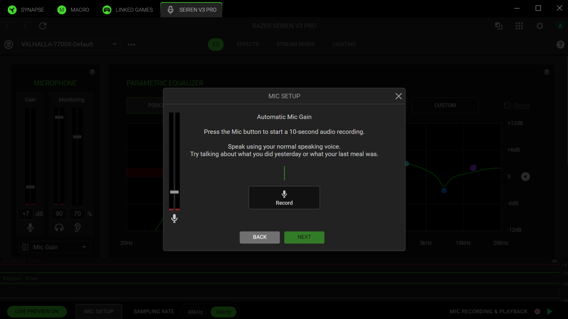 The Razer Seiren V3 Pro's Synapse auto setup feature