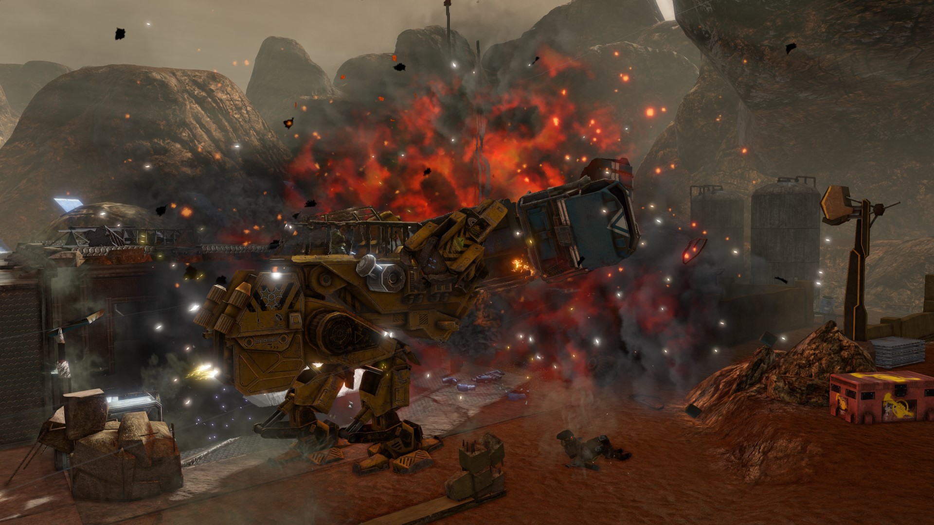 A Mars installation explodes spectacularly.