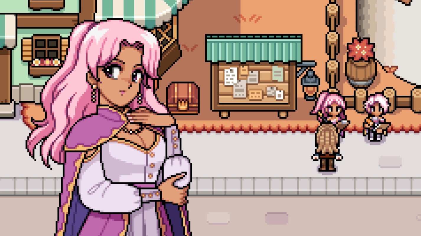 Fields of Mistria - Adeline looks thoughtful while standig at the request board