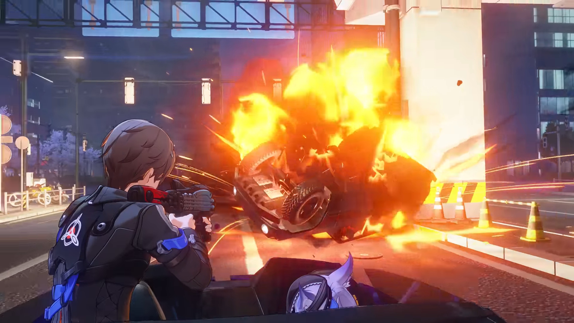 Ananta - The captain aims a rocket launcher on his shoulder, a car is exploding in front fo him