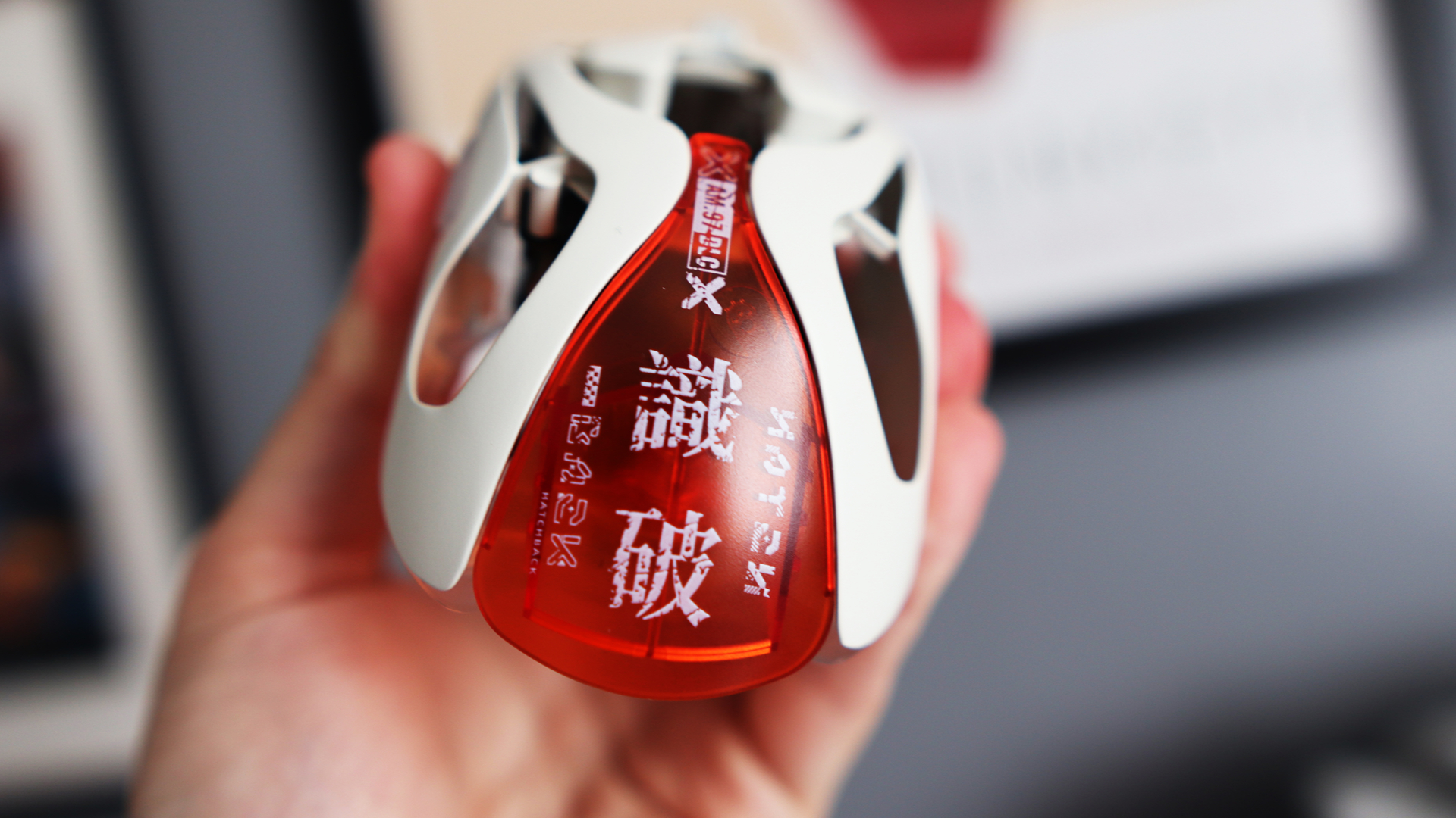 The AngryMiao AM Infinity.97 gaming mouse in hand for testing.