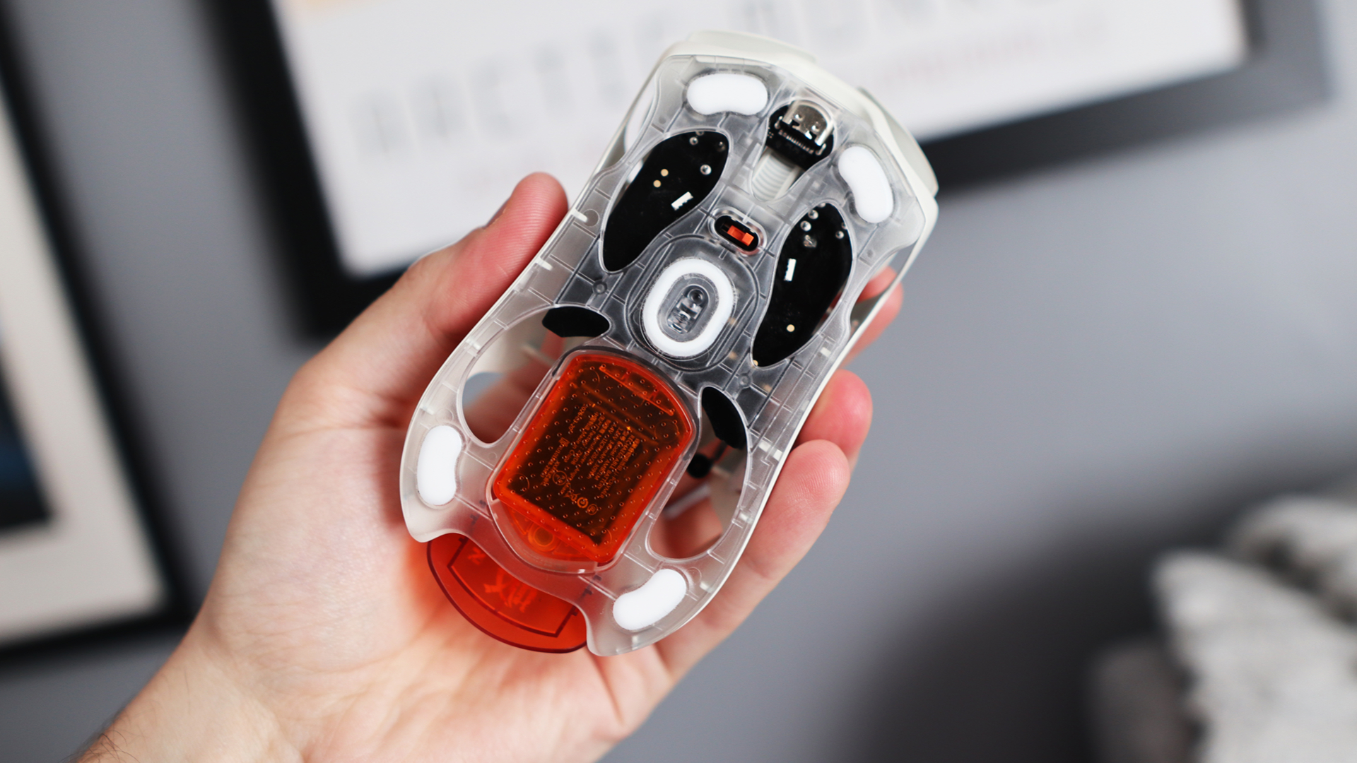 The AngryMiao AM Infinity.97 gaming mouse in hand for testing.