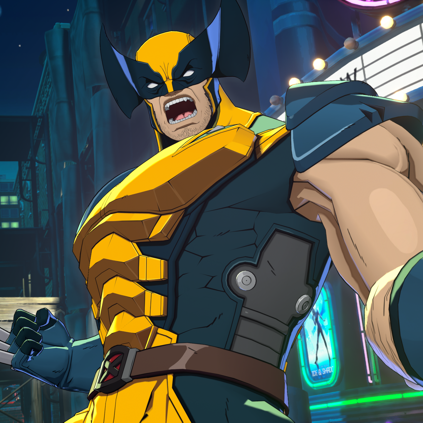 Wolverine from Marvel Tōkon shouting with his arms out to either side, claws extended.
