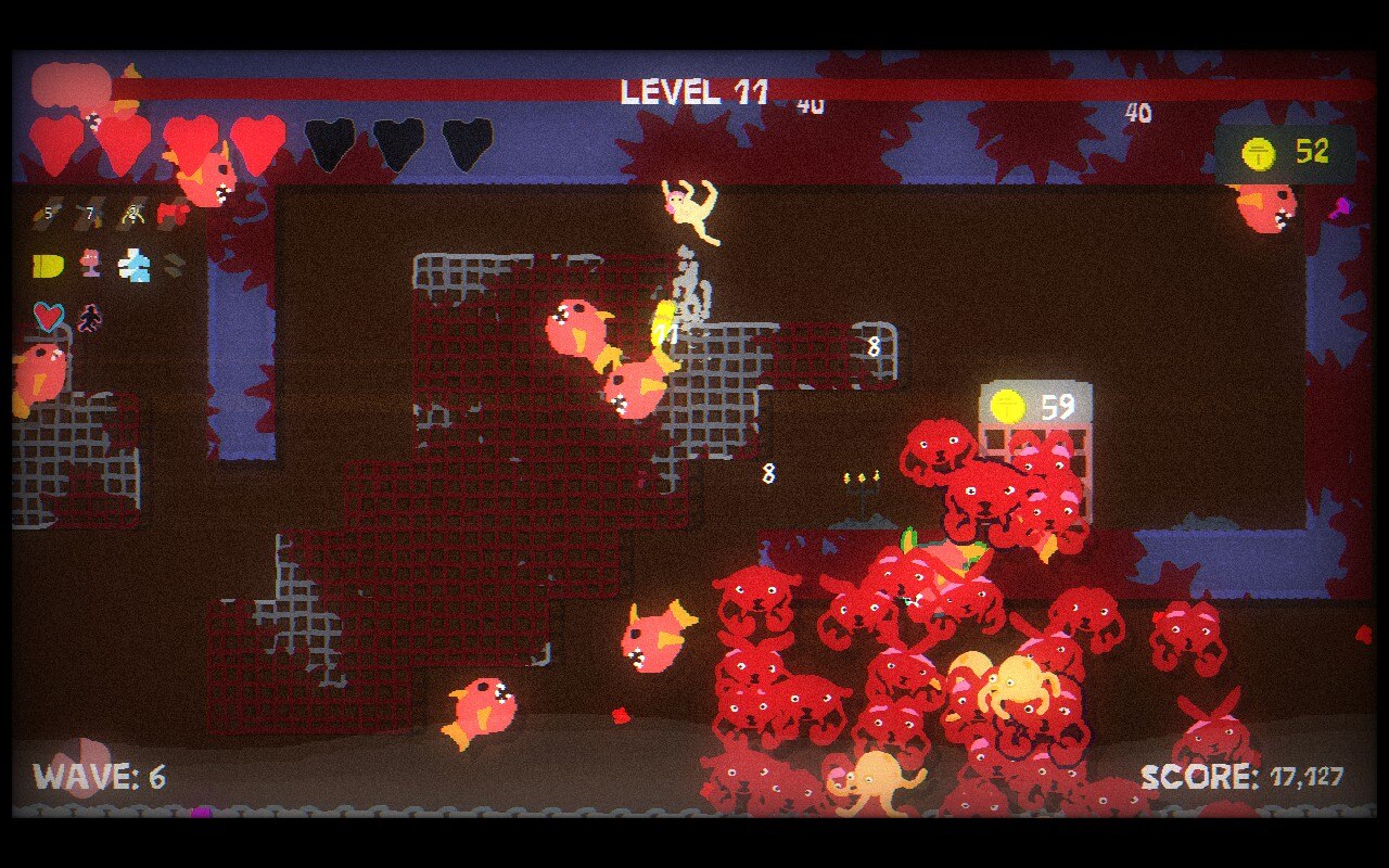 A horde of scary creatures in a bloody dungeon