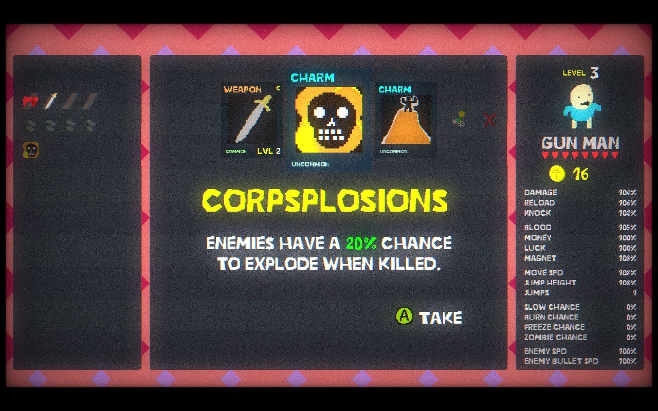 The randomised level up options in Blood Dungeon