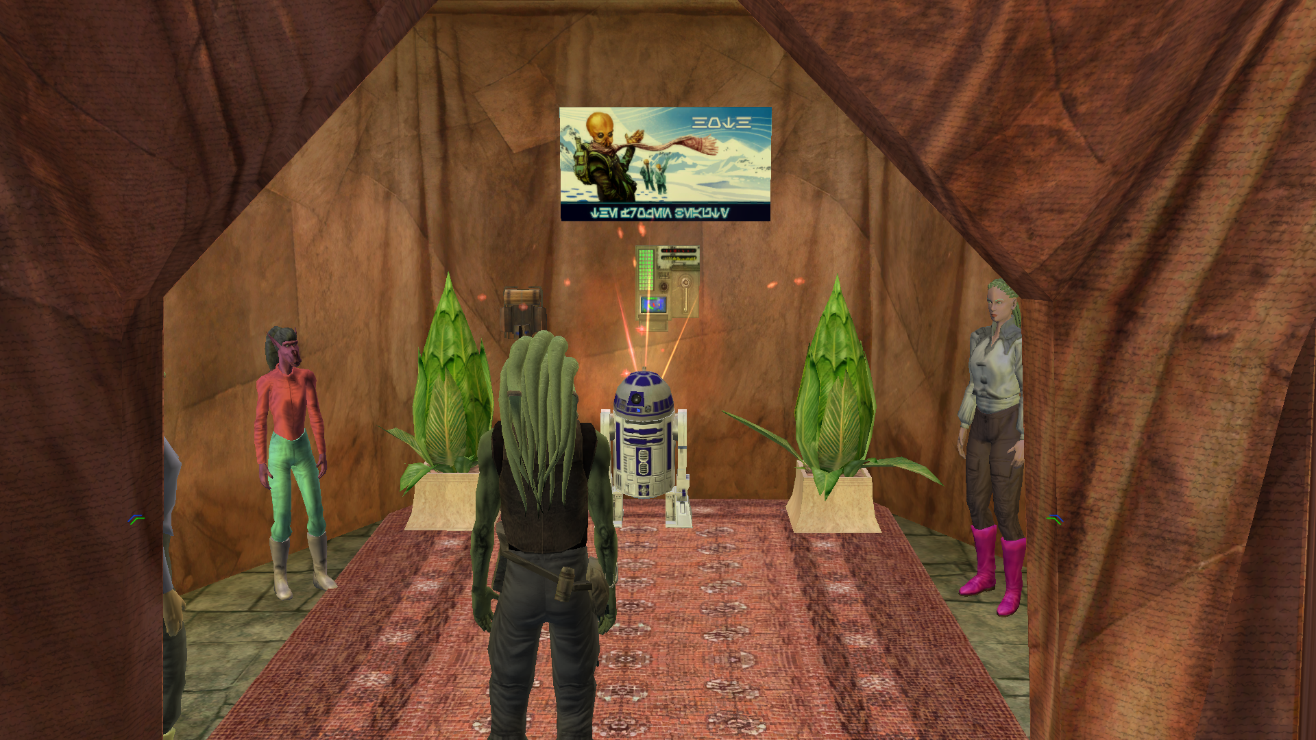 A player-made trading tent in Star Wars Galaxies.
