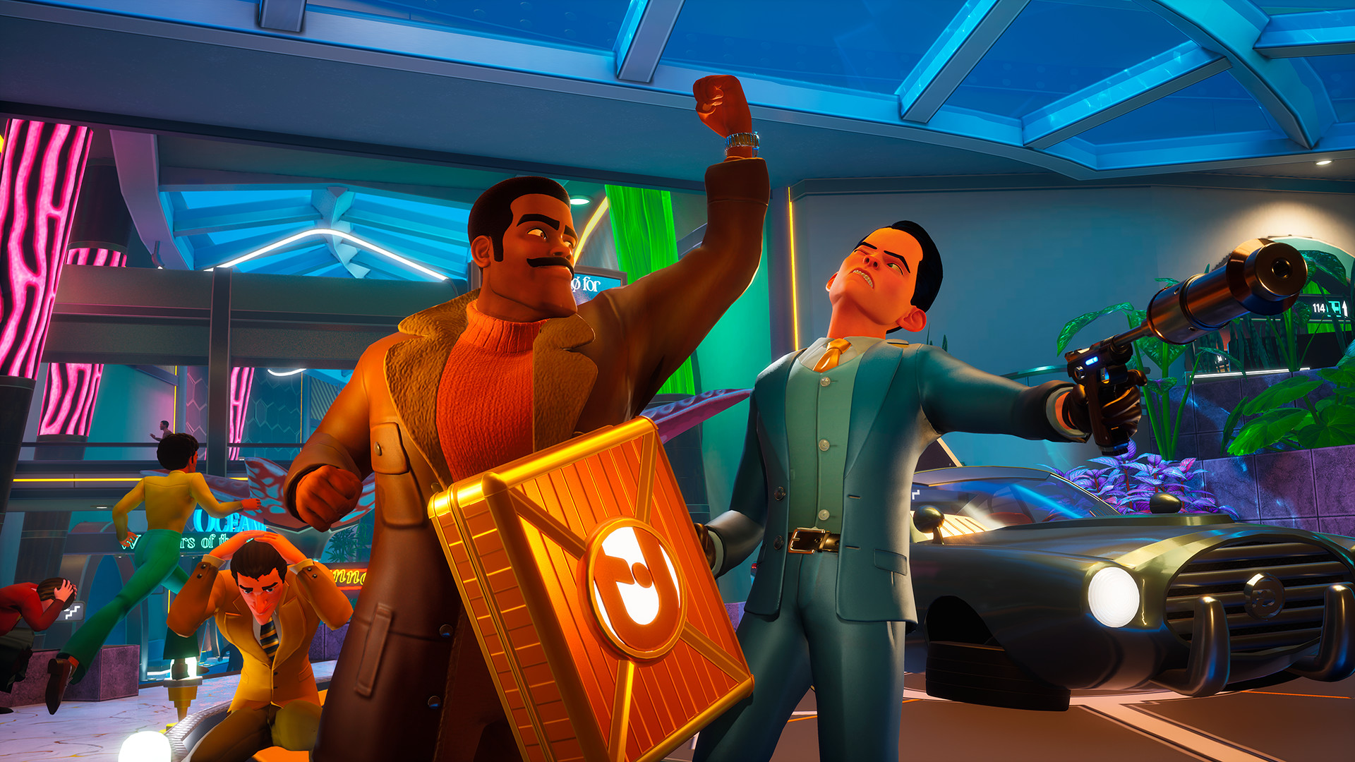 One of the spies of Deceive Inc. delivers a potent uppercut to a foe's jaw.