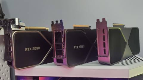 Nvidia RTX 5090 Founders Edition graphics card on different backgrounds
