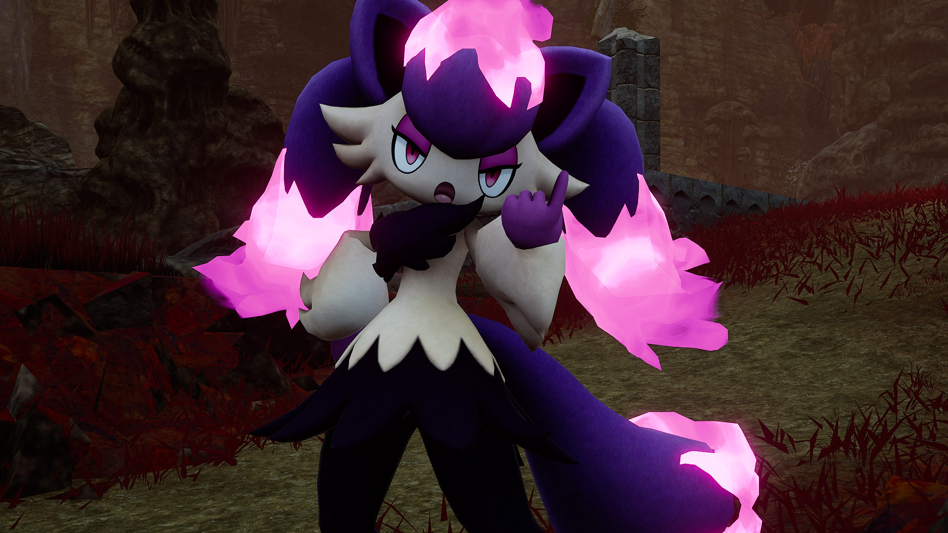 Palworld - Majex, a bipedal purple and pink fox pal