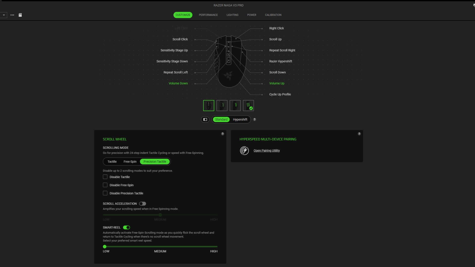 Razer Synapse software, showing off the Naga V3 Pro and its custom buttons