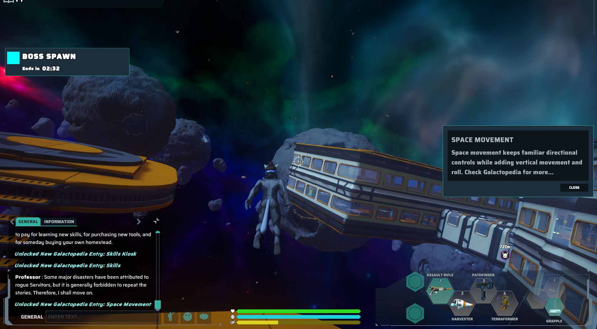 Several screenshots from Stars Reach, including a skill tree with a lot of WIP signs.