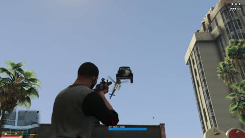 Today in GTA 5 mods: Turning Franklin into a walking car-cannon
