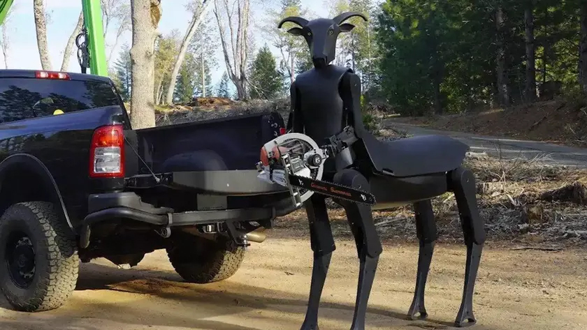 A centaur robot holding a chainsaw