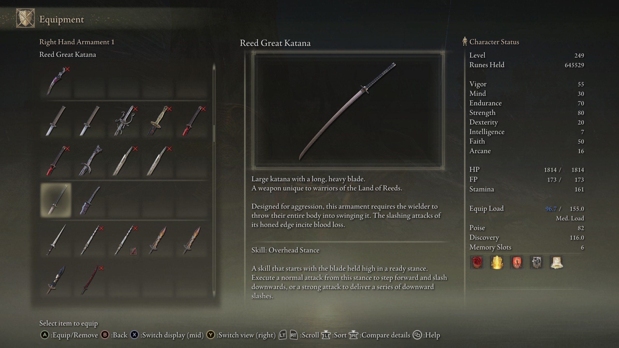 Elden Ring Tarnished Edition - Reed Katana in menu