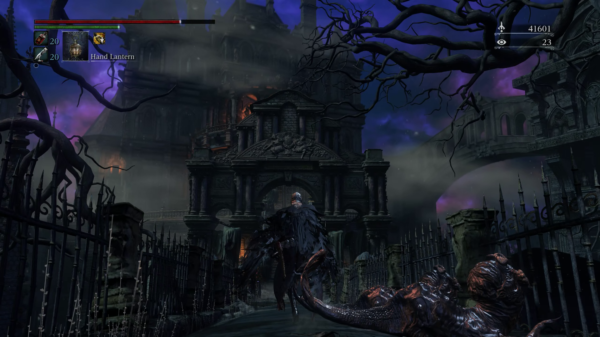 Hunter running toward Upper Cathedral Ward in Bloodborne.