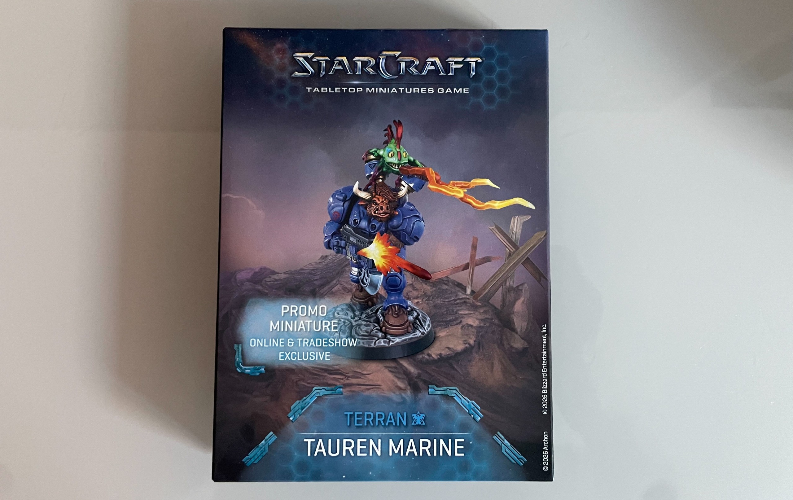 A BlizzCon exclusive Tauren Marine figure of the StarCraft Tabletop Miniatures Game.