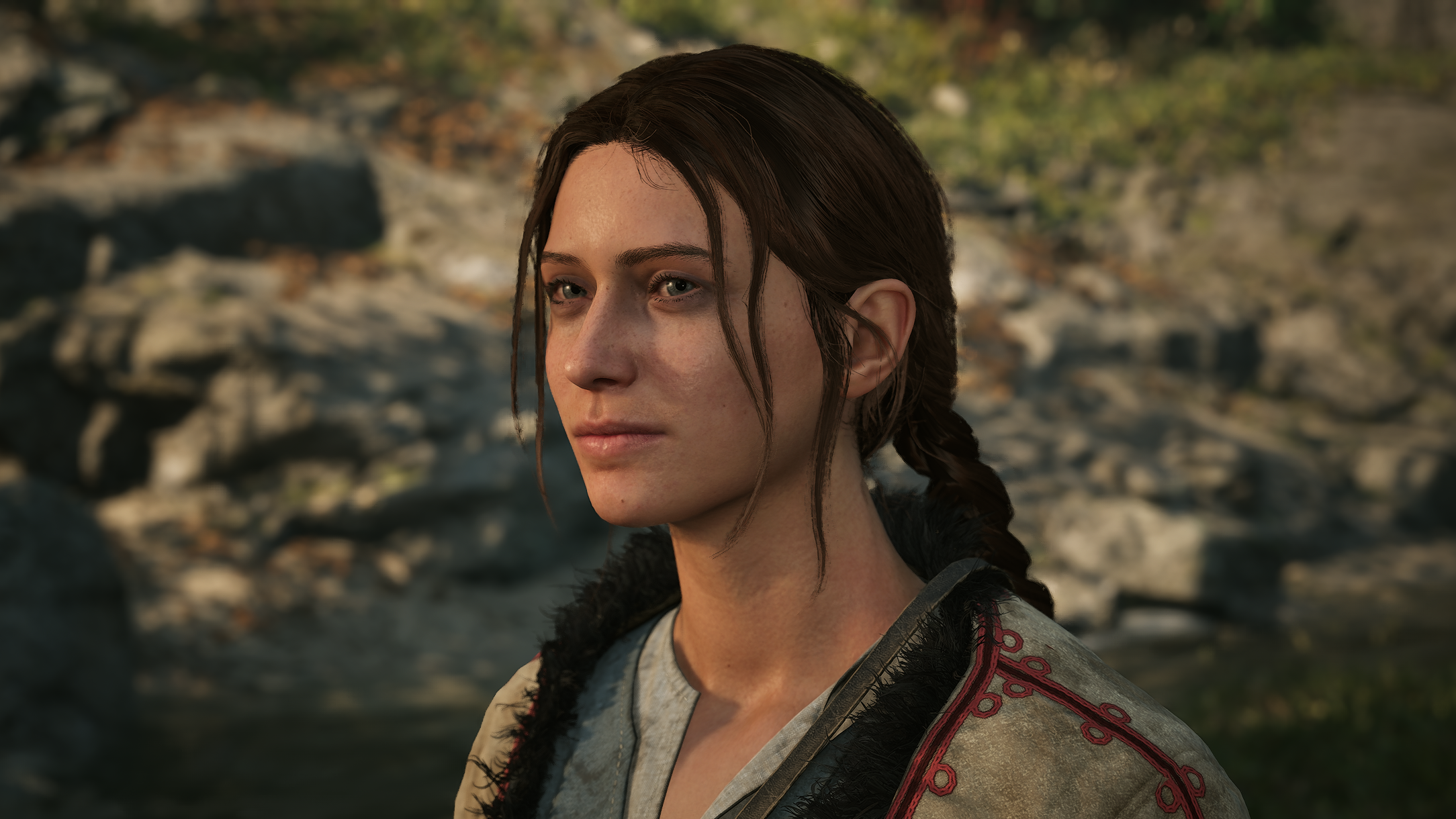 Dawnwalker - Anca at the stream behind her hut
