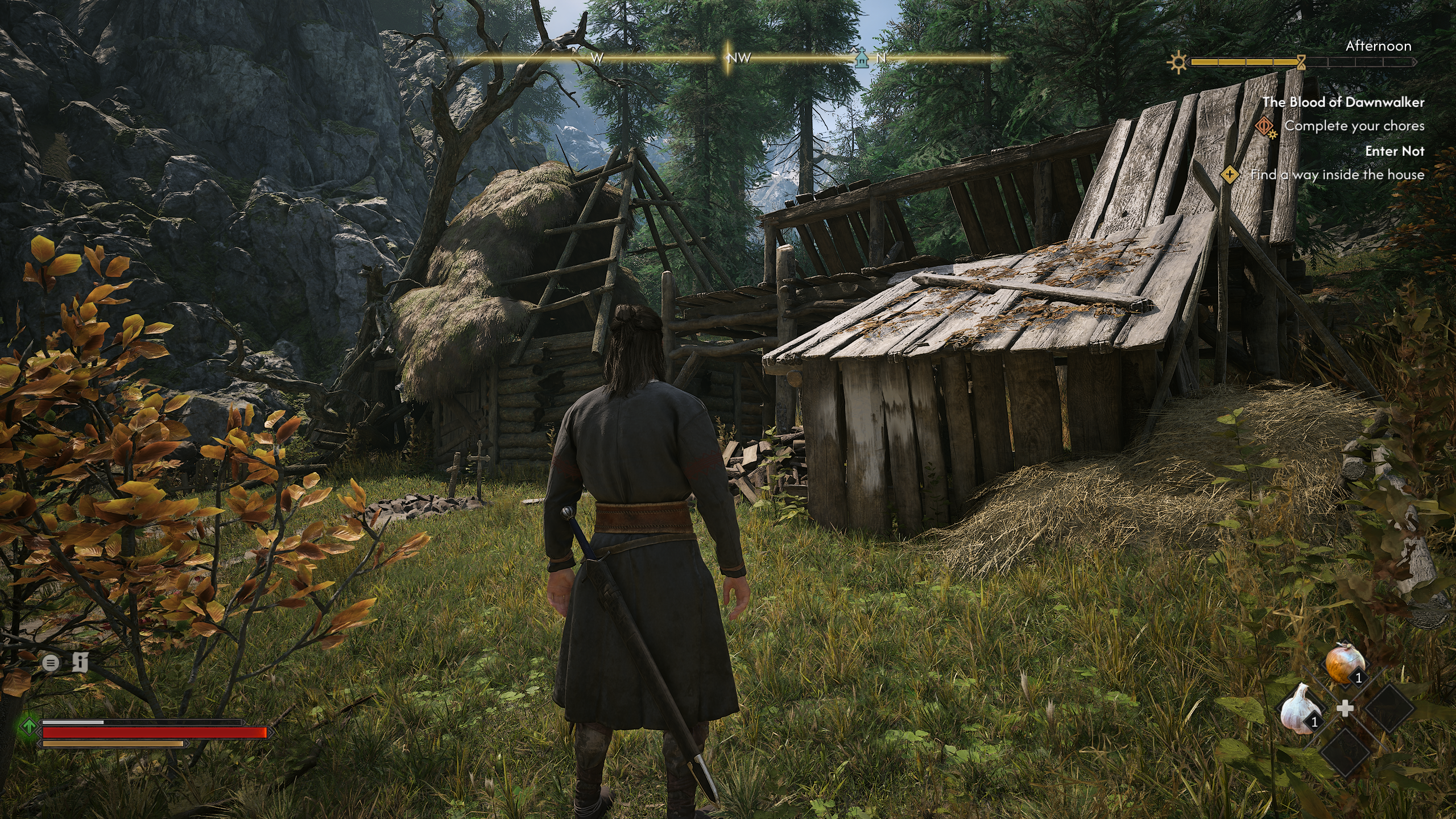 Dawnwalker - Coes stands outside an abandoned hut outside Laslea Glen for the quest Enter Not