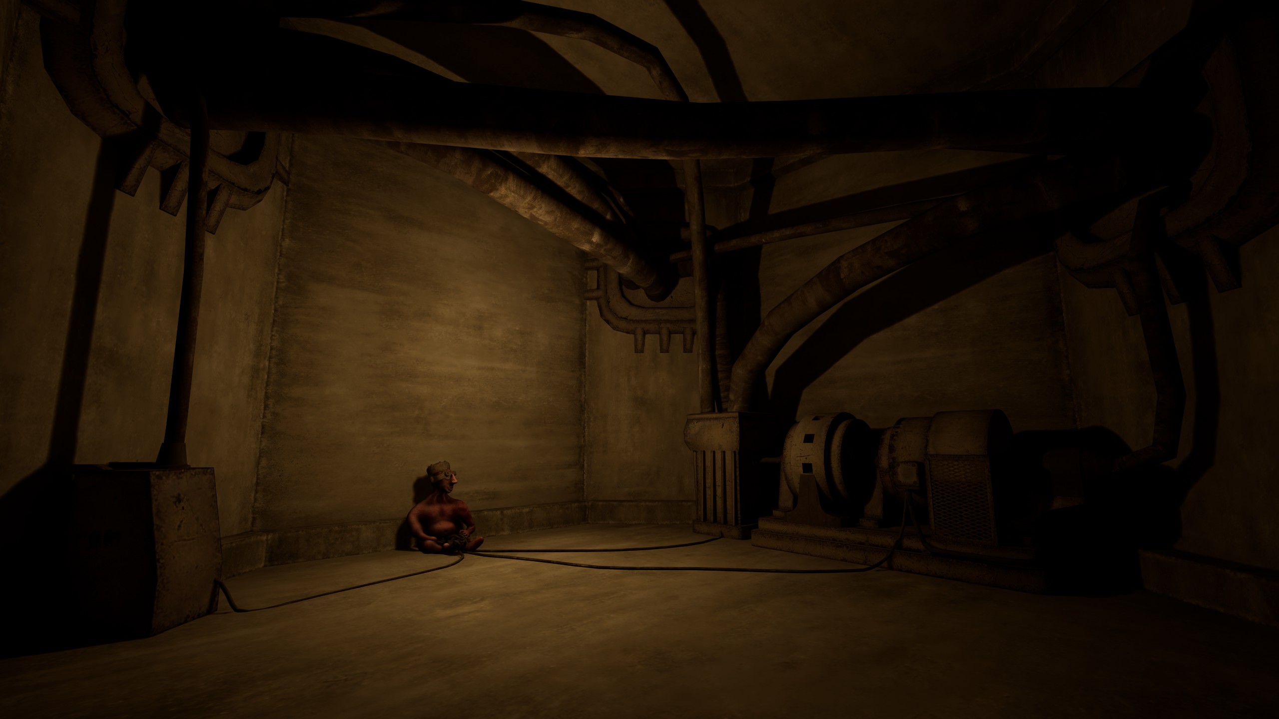 Vholume strange man in in middle of dark room