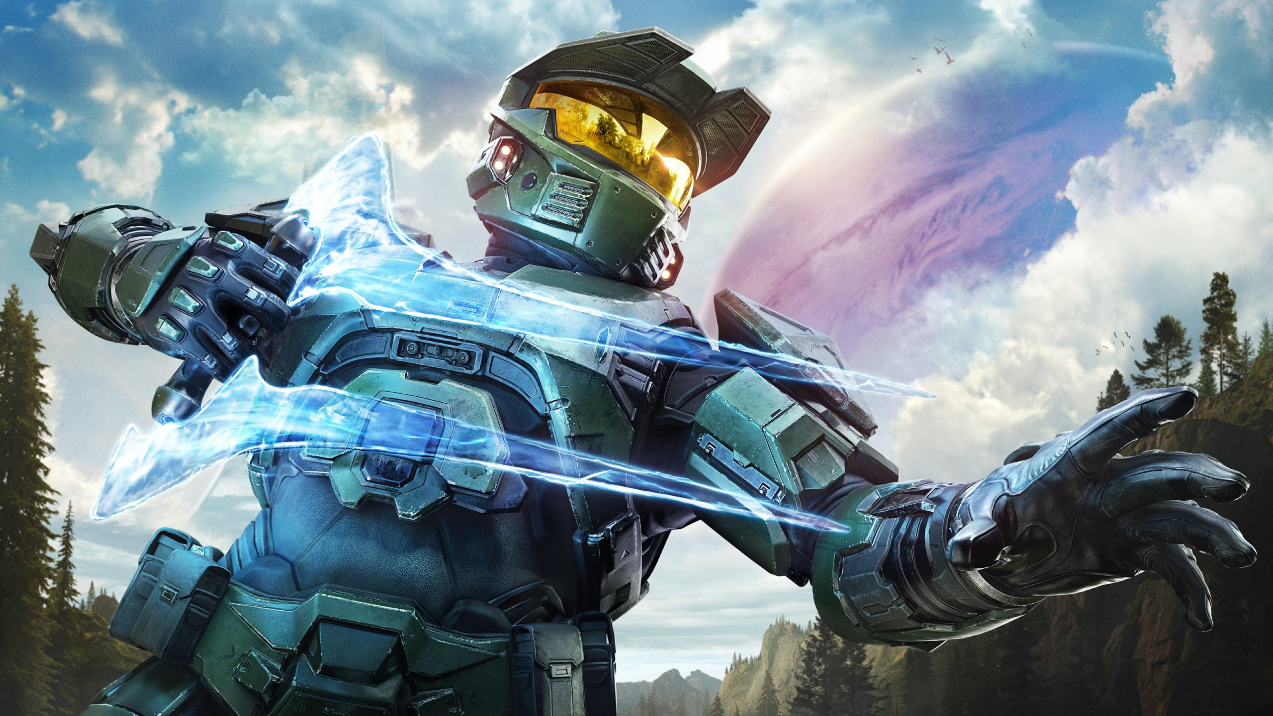 Halo Campaign Evolved: A close-up of Master Chief holding an energy sword, ready to lunge.