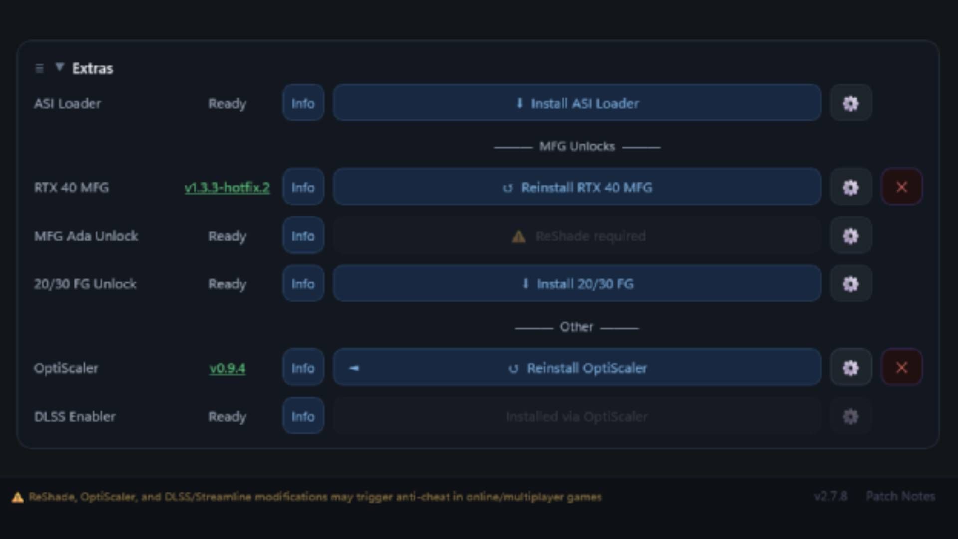 A screenshot of a number of the options available in the ReShade HDR Installer.