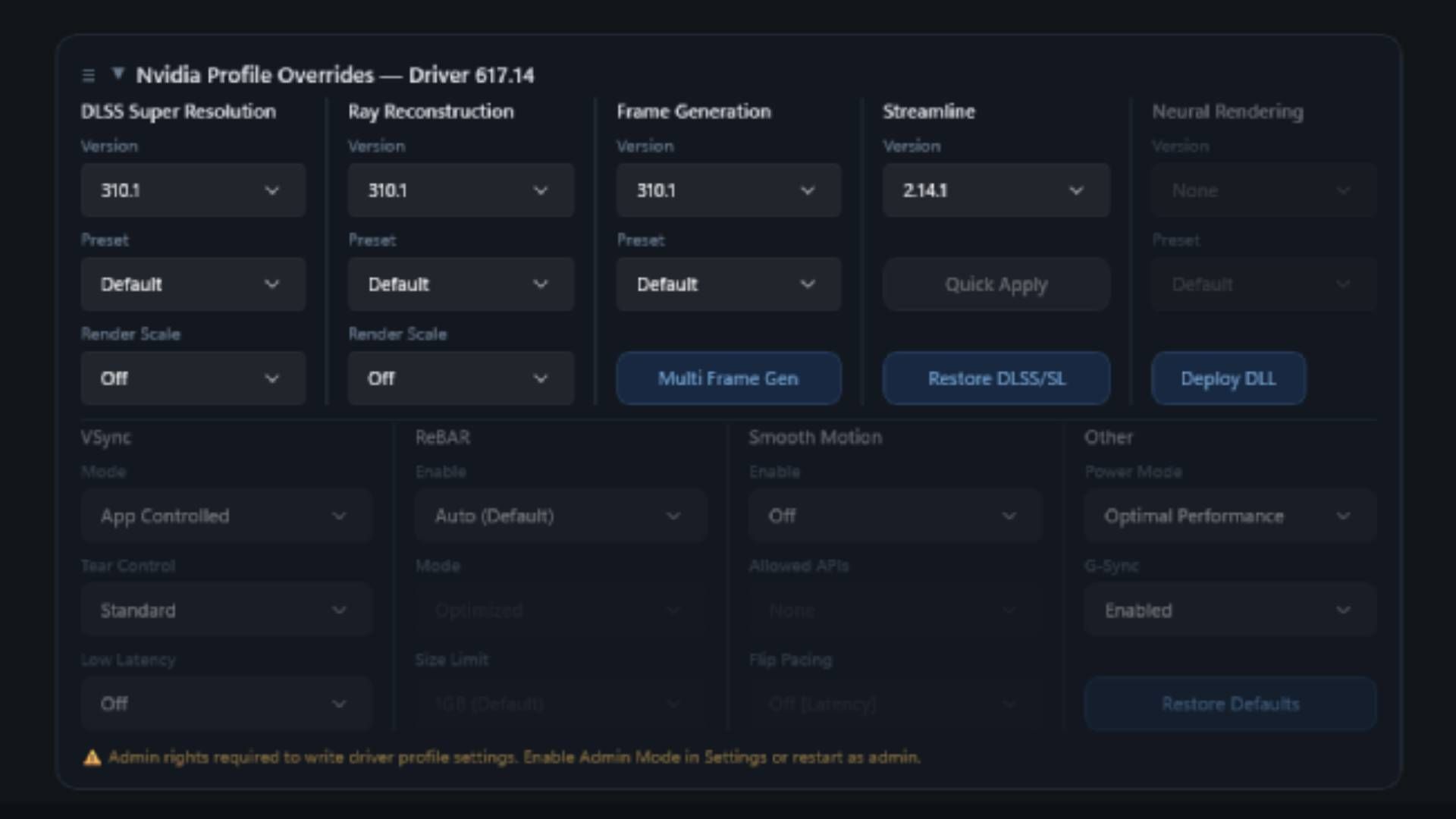 A screenshot of a number of the options available in the ReShade HDR Installer.